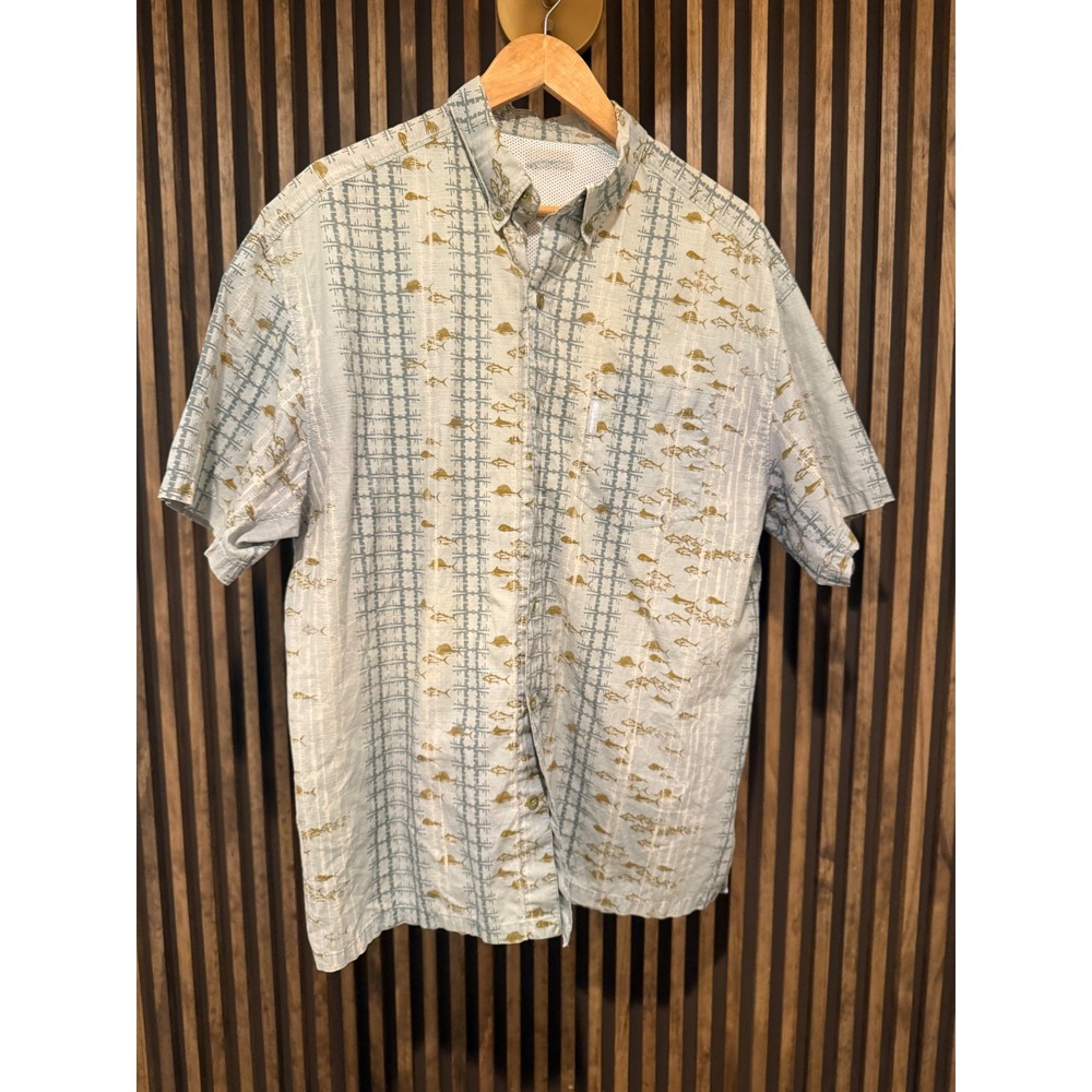 Columbia PFG Performance Fishing Shirt Button Up Fish Print Short Sleeve‎
